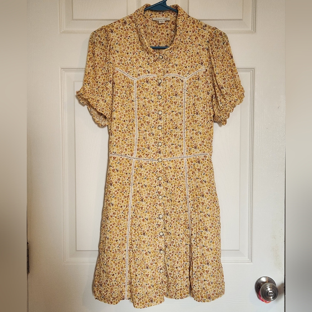 American Eagle Outfitters Yellow Floral Mini Dress Cottagecore